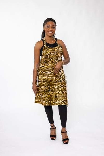 African print Apron - Yellow Black Ndop Cameroon