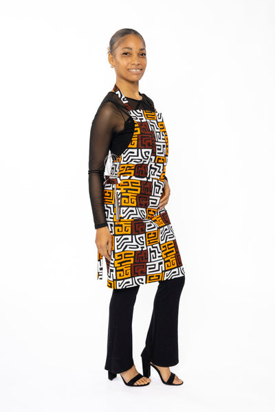 African print Apron - Brown Yellow Kuba Blocks Congo