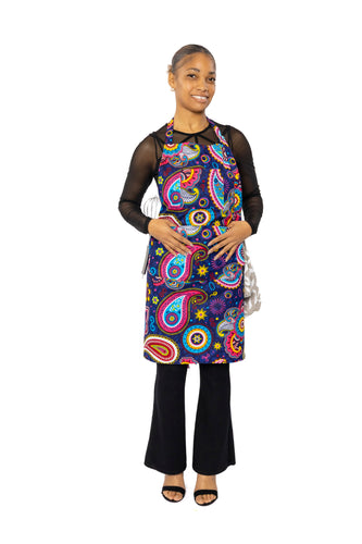 African print Apron - Blue Pink Paisley