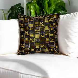 Housse d'oreiller africaine | Noir / Jaune Bogolan - Oreiller décoratif 45x45cm - 100% coton