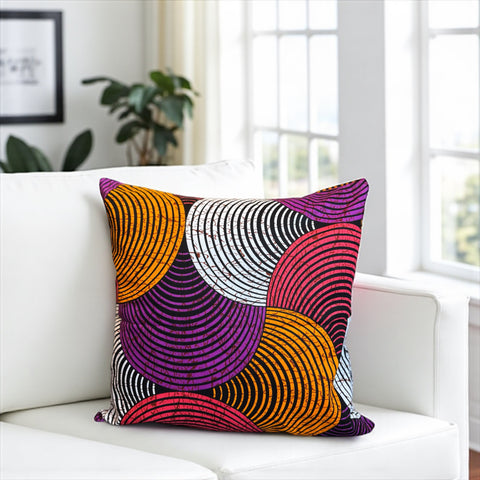 Housse d'oreiller africaine | Orange & Violet Concentric Circle Design - Oreiller décoratif 45x45cm - 100% coton