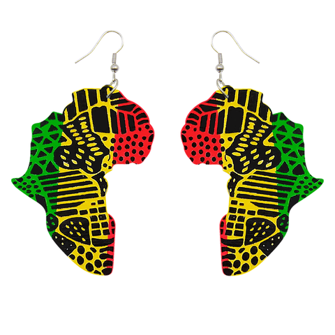 Ohrringe aus Holz | Afrikanischer Kontinent in den panafrikanischen Farben