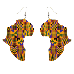 African Print Earrings | Kente print African Continent shape