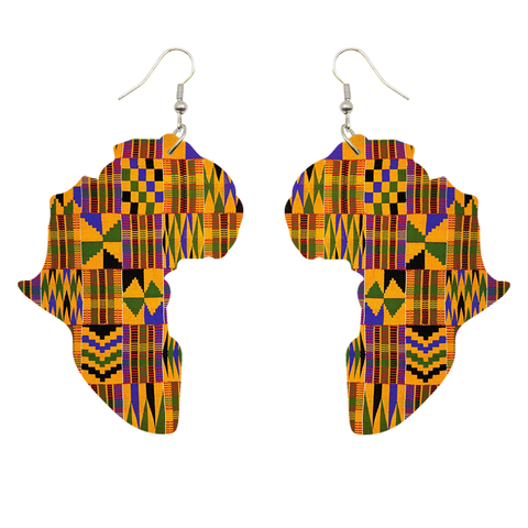 African Print Earrings | Kente print African Continent shape