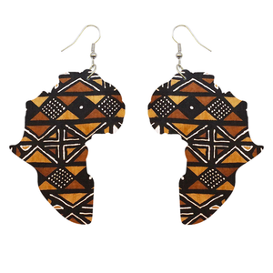 African Continent shaped Earrings Brown Mud