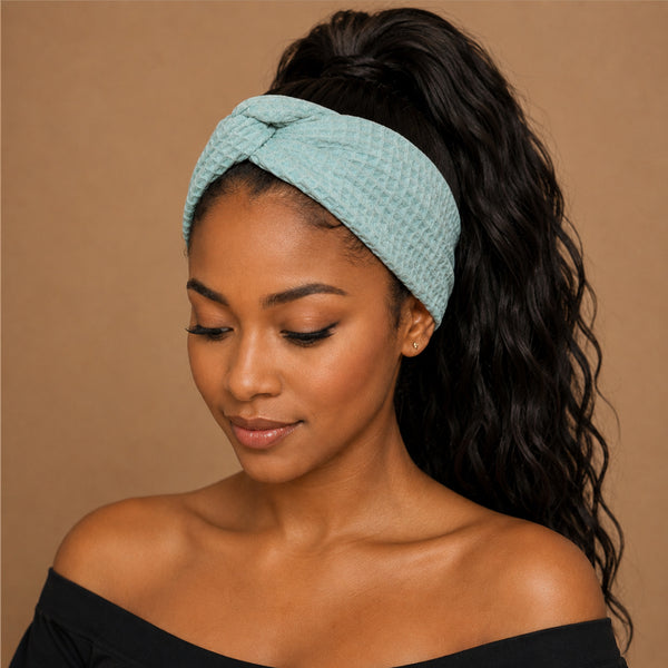 Flexible Metal Wire Headband - Light blue Waffle fabric