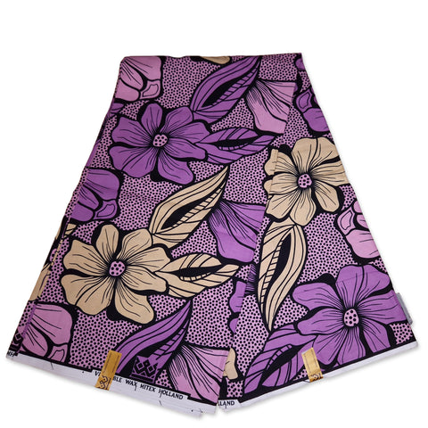 African Wax print fabric - Purple Big flower