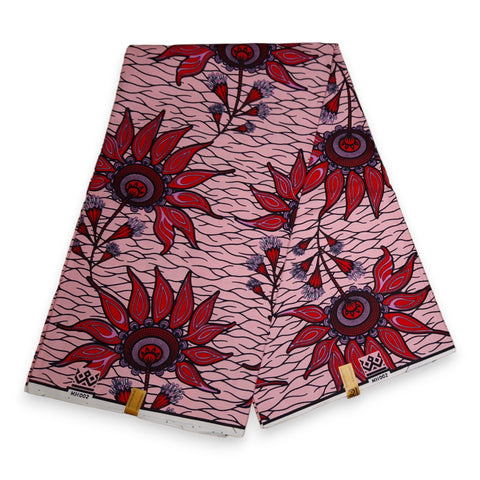 Afrikanischer Stoff - Rot Flower - 100% Baumwolle