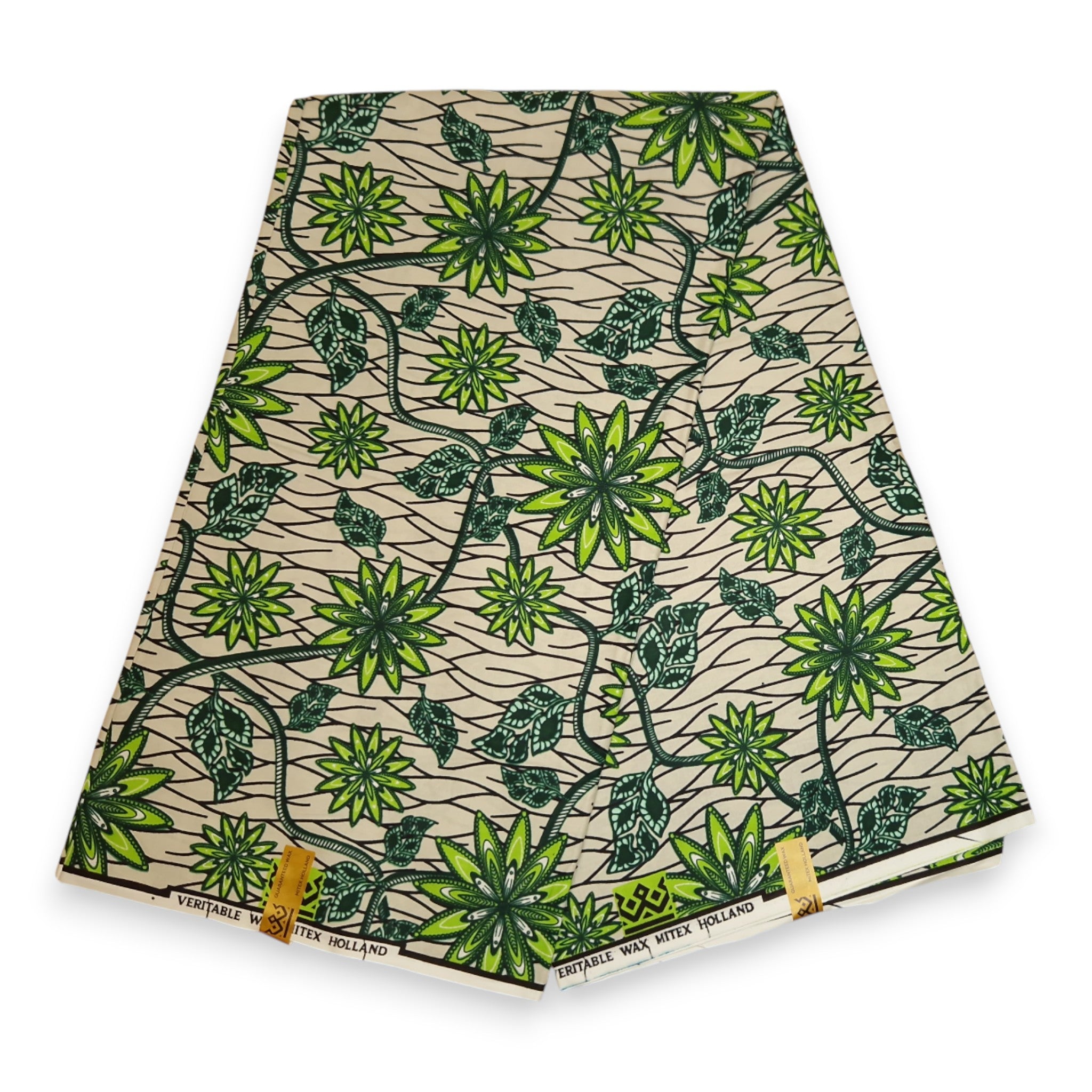 Tissu africain / tissu wax - Vert Starflowers - 100% coton