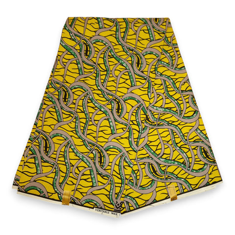 African Wax print fabric - Yellow Strings - 100% cotton