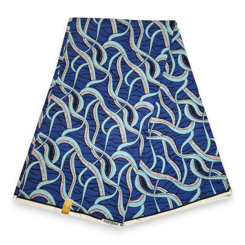 African Wax print fabric - Blue Strings - 100% cotton