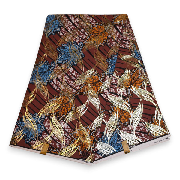 African Wax print fabric - Brown Gold Autumn Leaf - Special effect Brillant Platinum Edition