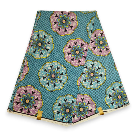 African Wax print fabric - Blue Shapes - 100% cotton