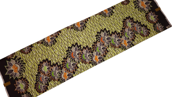 Tissu wax africain - Vert Noir Lotus Border - 100% coton