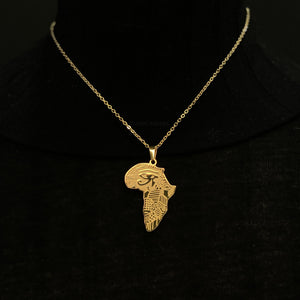 Necklace / pendant - African continent with symbol - Gold