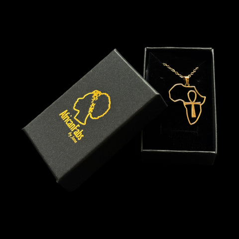 18k Echtgold plattierte Afrika Kette / Halskette - Afrika Karte - Afrikanischer Kontinent mit Kreuz symbol 