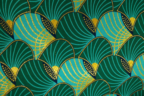 African print fabric - Exclusive Embellished Glitter effects 100% cotton - OT-3000 Gold Green