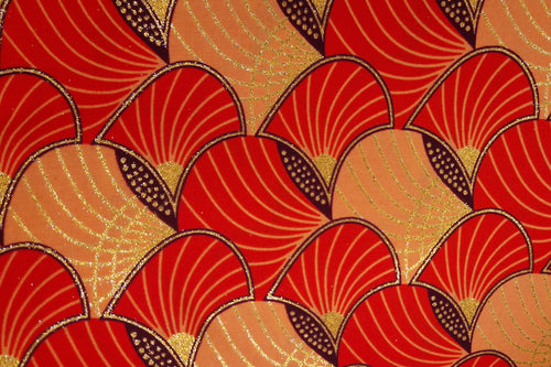 African print fabric - Exclusive Embellished Glitter effects 100% cotton - OT-3003 Gold Red