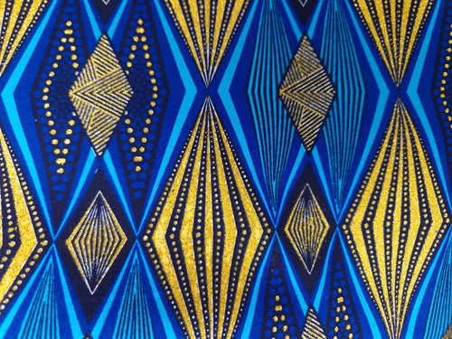 Afrikanischer Stoff - Exklusiv Verschönerte Glitzereffekte 100% Baumwolle - OT-3006 Gold Blau