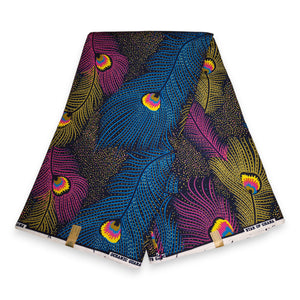 African print fabric - Multicolor Peacock Feathers - Polycotton