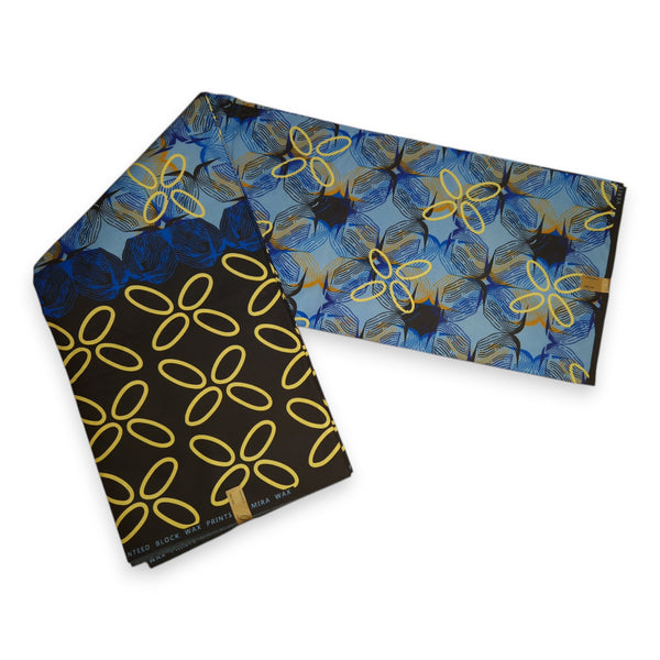 African print fabric - Black / Blue - Polycotton