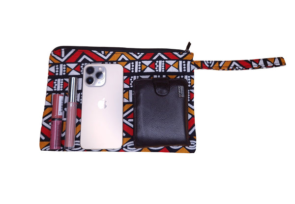 Afrikanisches Kente Print Make-up Etui / Handtasche / Federmäppchen / Stiftemäppchen -  Rot / Orange Bogolan