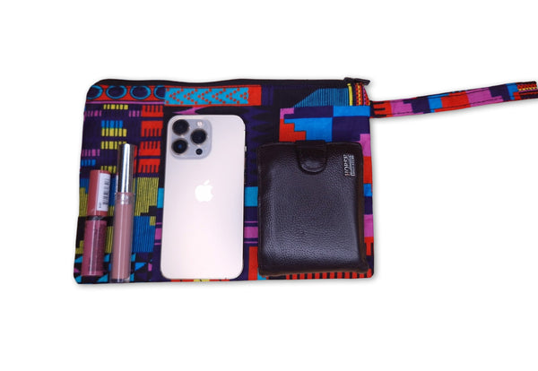 Afrikanisches Kente Print Make-up Etui / Handtasche / Federmäppchen / Stiftemäppchen - Lila / Rosa Kente