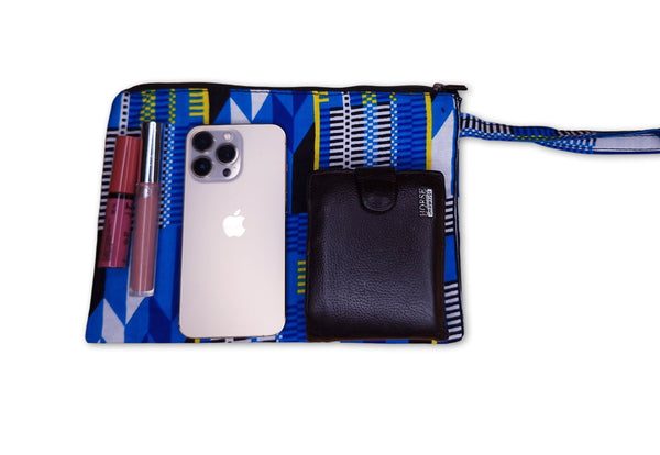 Afrikanisches Kente Print Make-up Etui / Handtasche / Federmäppchen / Stiftemäppchen - Blaue Kente