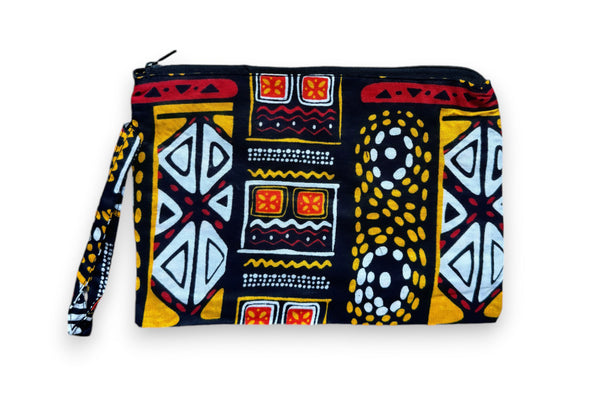 Afrikanisches Kente Print Make-up Etui / Handtasche / Federmäppchen / Stiftemäppchen - Rot Gelb Bogolan