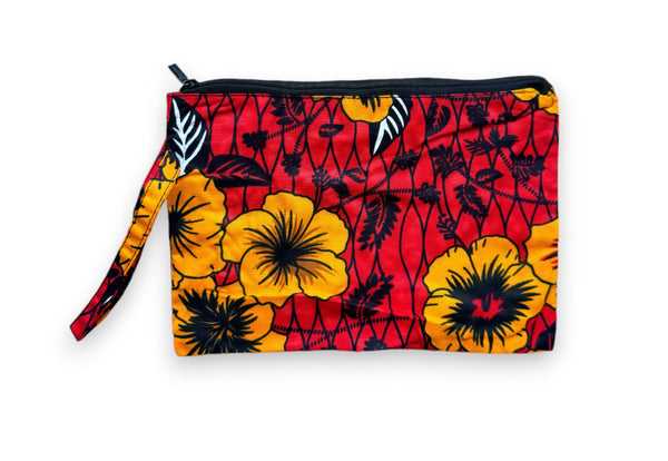 Afrikanisches Kente Print Make-up Etui / Handtasche / Federmäppchen / Stiftemäppchen - Rot Flowers