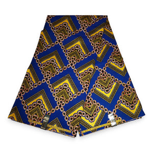 Afrikanischer Stoff - Exklusiv Verschönerte Glitzereffekte 100% Baumwolle - PO-5009 Gold Blau
