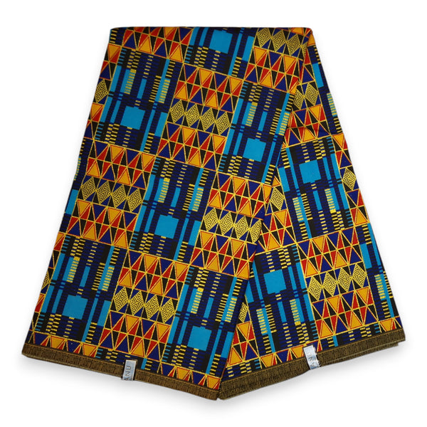 African print fabric - Exclusive Embellished Glitter effects - Poly - PO-5011 Gold Blue Kente