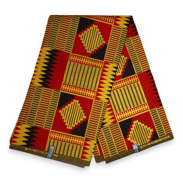 Afrikanischer Stoff - Exklusiv Verschönerte Glitzereffekte - Poly - PO-5012 
 Gold Rot Kente