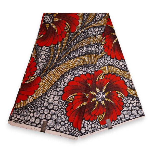 Tissu africain / tissu wax - Rouge Flower PO-5064 - Polycoton