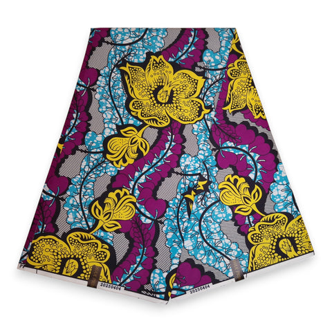 African print fabric - Blue Purple PO-5067 - Polycotton