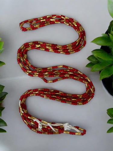 Waist Beads / Afrikanische Taillenkette - Adesuwa  - Rot / Gold (Traditionelle nicht elastische Schnur)