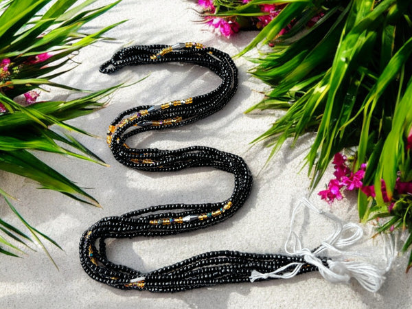 Baya Bijoux / Bine Bine / Waist Beads / Perles De Taille africaine - Afiangbe - Noir / or (non élastique)