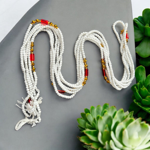 Baya Bijoux / Bine Bine / Waist Beads / Perles De Taille africaine - Nayoghóna -  Blanc / Rouge (non élastique)