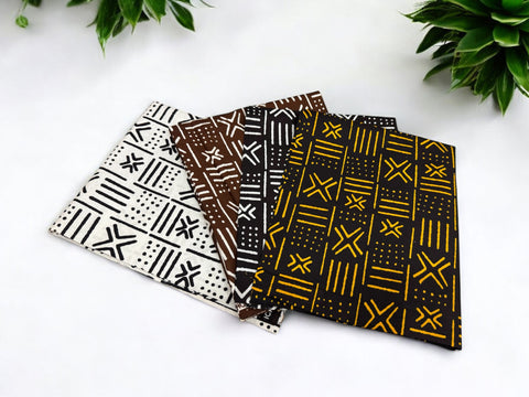 4 Fat Quarters - Bogolan Patchworkstoffe / Quiltingstoffe - Afrikanischer Stoff