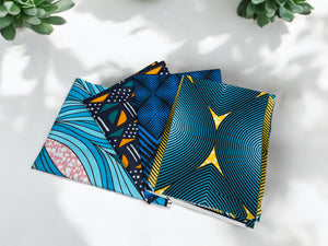 4 Fat Quarters - Blau 1 Patchworkstoffe / Quiltingstoffe - Afrikanischer Stoff