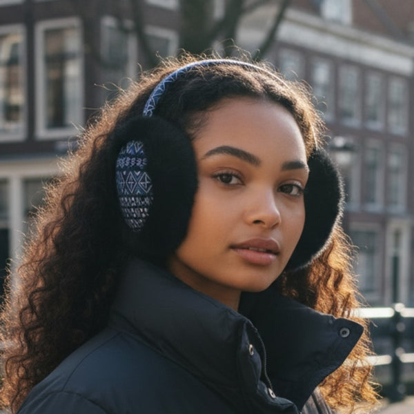 African Print Ohrenwärmer - Faltbare Winter Ohrenschützer - Blau Bogolan