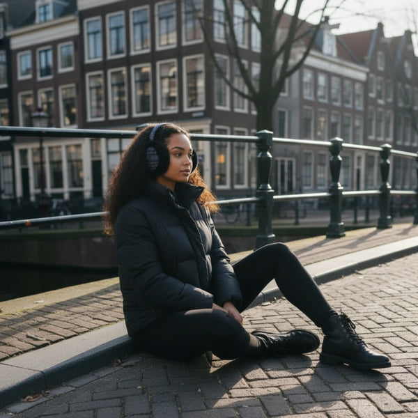 Cache-oreilles à Motifs Africains - Protège-oreilles d’Hiver Pliables - Bleu Bogolan