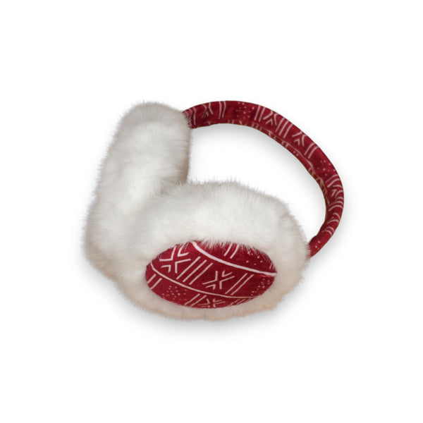 African Print Ohrenwärmer - Faltbare Winter Ohrenschützer - Rot Weiß Bogolan