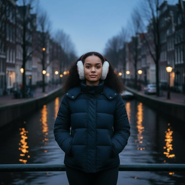 African Print Ohrenwärmer - Faltbare Winter Ohrenschützer - Rot Weiß Bogolan