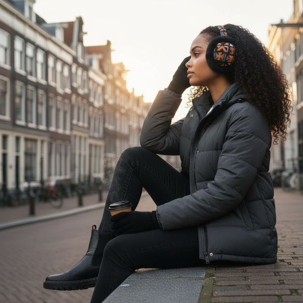 Cache-oreilles à Motifs Africains - Protège-oreilles d’Hiver Pliables - Bogolan croix marron