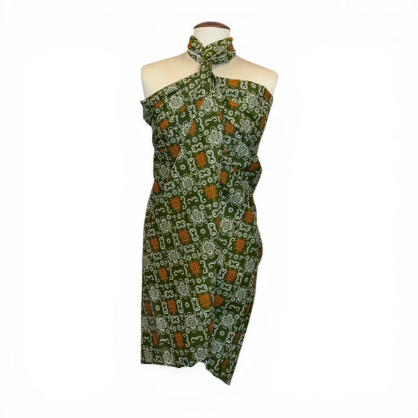 Sarong / Pareo - Baumwoll-Strandbekleidung Wickeltuch / Babytragetuch - Olivgrün Orange Bogolan Symbole