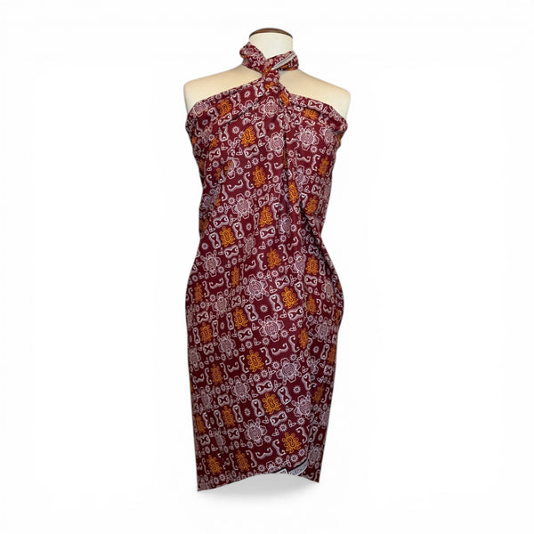 Sarong / Pareo - Baumwoll-Strandbekleidung Wickeltuch / Babytragetuch - Bordeauxrot Orange Bogolan Symbole