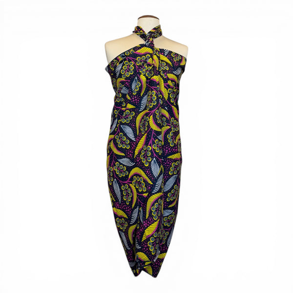 Sarong / pareo - Cotton Beachwear wrap skirt / baby carrier wrap - Yellow / pink leaves