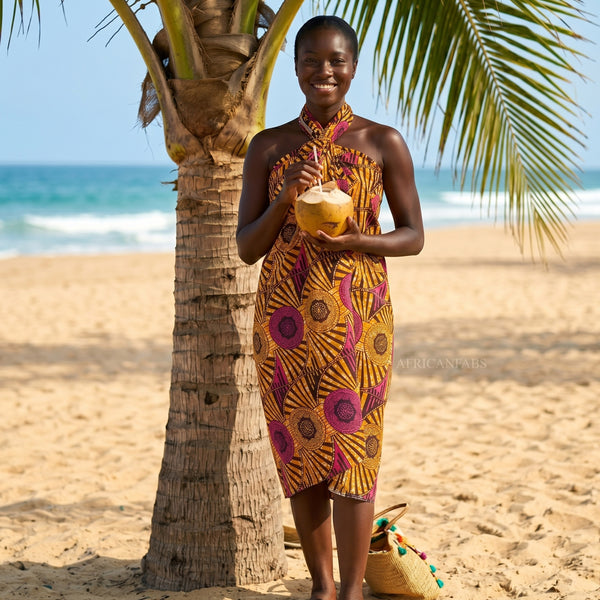 Sarong / Pareo - Baumwoll-Strandbekleidung Wickeltuch / Babytragetuch - Braun Gelb Circle Rays