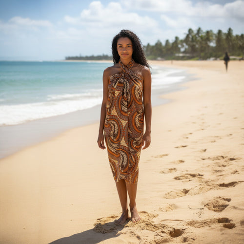 Sarong / pareo - Cotton Beachwear wrap skirt / baby carrier wrap - Beige Feather